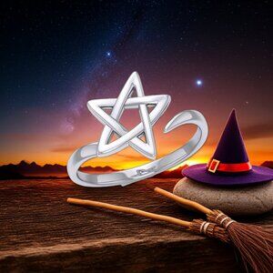 Pentacle Star Wrap Sterling Silver Ring, Sizes 6 and 7